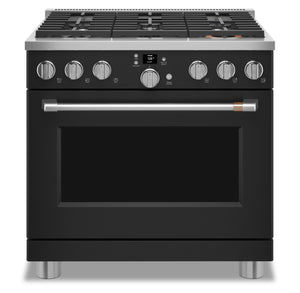 Cuisinière intelligente à gaz Café de 6,2 pi³ avec convection européenne véritable et grilles autonettoyantes - noir mat - CGY366P3TD1
