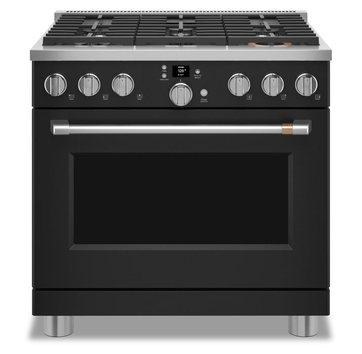 Cuisinière intelligente à gaz Café de 6,2 pi³ avec convection européenne véritable et grilles autonettoyantes - noir mat - CGY366P3TD1