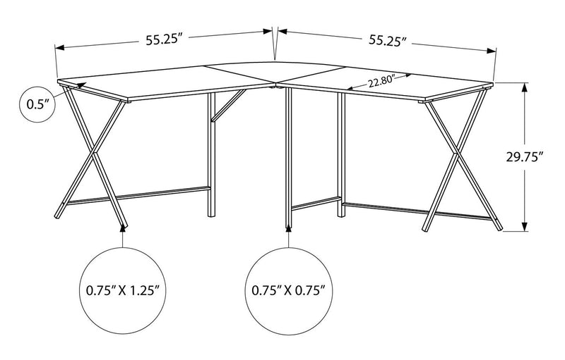 Bureau en coin en forme de L Lidia de 55,25 po - gris