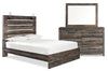 Ensemble de chambre à coucher Abby 5 pièces avec lit à panneau, commode, miroir, lumière DEL et port USB, brun - format grand lit
