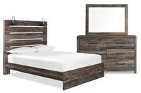  Ensemble de chambre à coucher Abby 5 pièces avec lit à panneau, commode, miroir, lumière DEL et port USB, brun - format grand lit