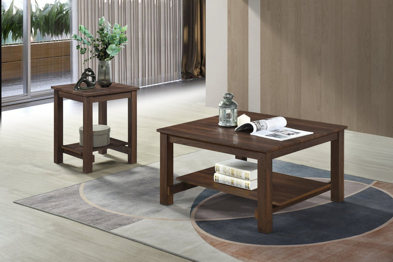 Table de bout traditionnelle Jordi de 17,7 po avec tablette - bois au fini noyer brun