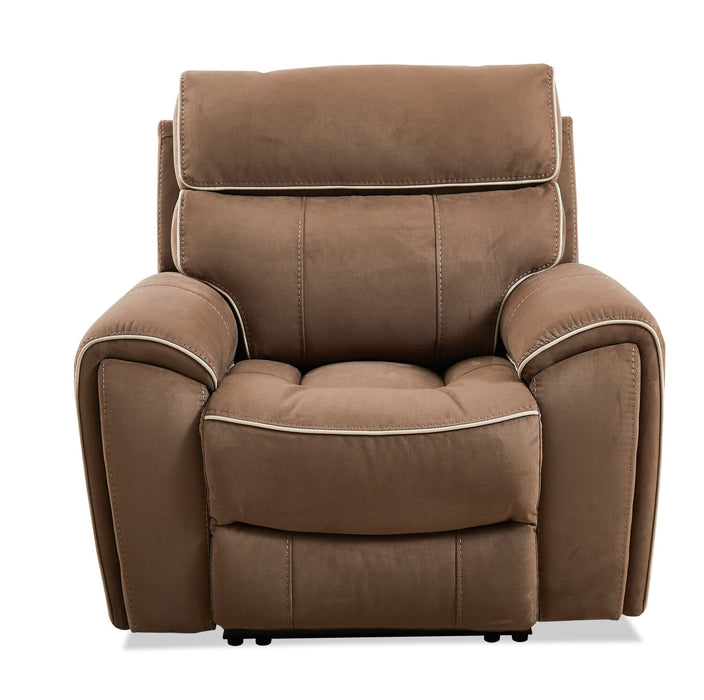 Fauteuil à inclinaison électrique Newport de Cindy Crawford Home de 43 po en suédine avec appuie-tête électrique - taupe