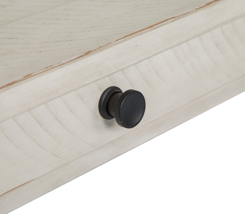 Table de salon traditionnelle Bronwyn de 50 po avec rangement - pin albâtre avec base en bois à volutes