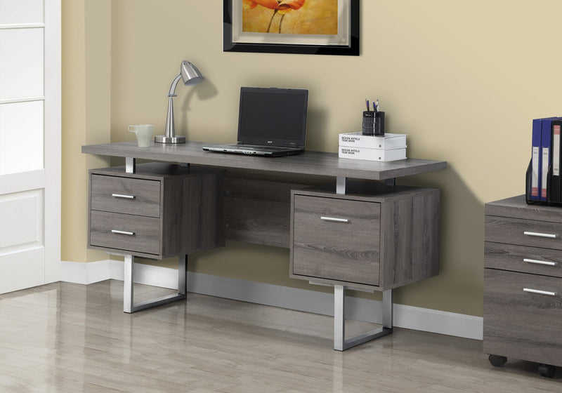 Bureau réversible Teagan de 60 po à 3 tiroirs - gris foncé