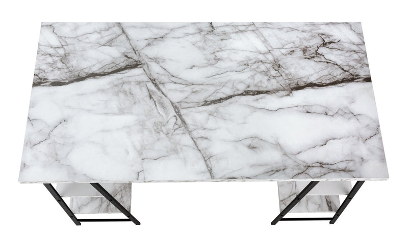 Bureau Jonnie de 47,25 po avec pattes de type chevalet - apparence marbre blanc