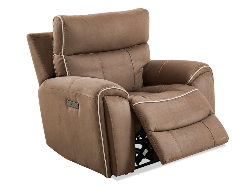 Fauteuil à inclinaison électrique Newport de Cindy Crawford Home de 43 po en suédine avec appuie-tête électrique - taupe