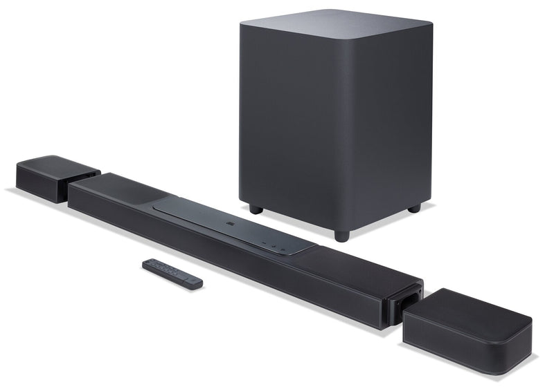 Barre de son à 11.1.4 canaux JBL avec Dolby AtmosMD, DTS:X, caisson d’extrêmes graves sans fil et haut-parleurs amovibles (JBLBAR1300BLKAM)