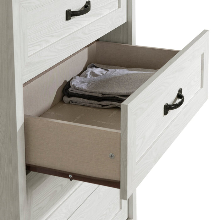 Commode verticale Dove de 30,5 po (L) x 49 po (H) à 5 tiroirs pour la chambre à coucher, fabriquée au Canada - blanche