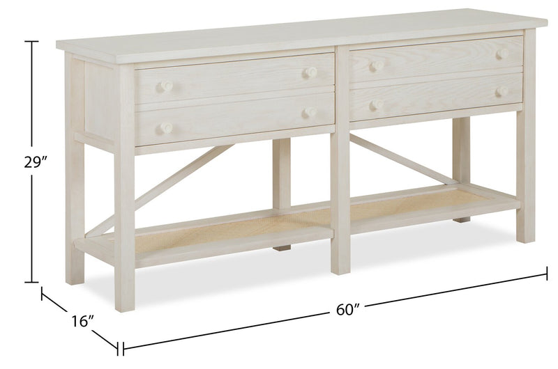 Table de salon traditionnelle Ellison de 60 po avec rangement et tablette - bois blanc antique
