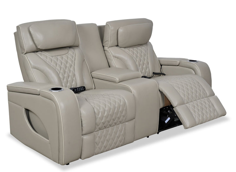 Causeuse de massage à inclinaison électrique Elite de 74 po en cuir véritable avec appuie-têtes électriques et accoudoirs de rangement - grise