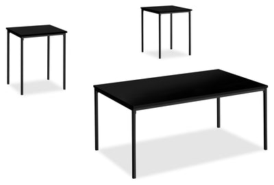 Easton 42" Modern 3-Pack Coffee + 2 End Tables - Black with Black Metal Legs|Ensemble 3 tables modernes Easton de 42 po (table à café et 2 tables de bout) - noir avec pattes en métal noir