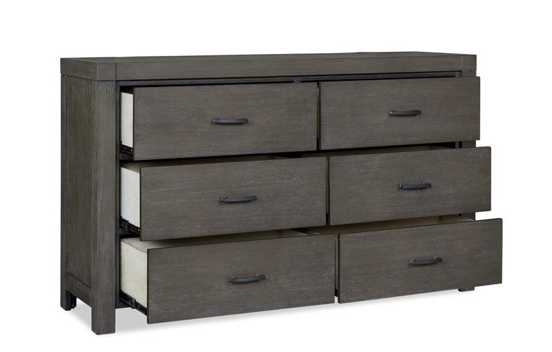 Commode Koda de 60 po (L) x 36 po (H) à 6 tiroirs en acacia pour la chambre à coucher - grise