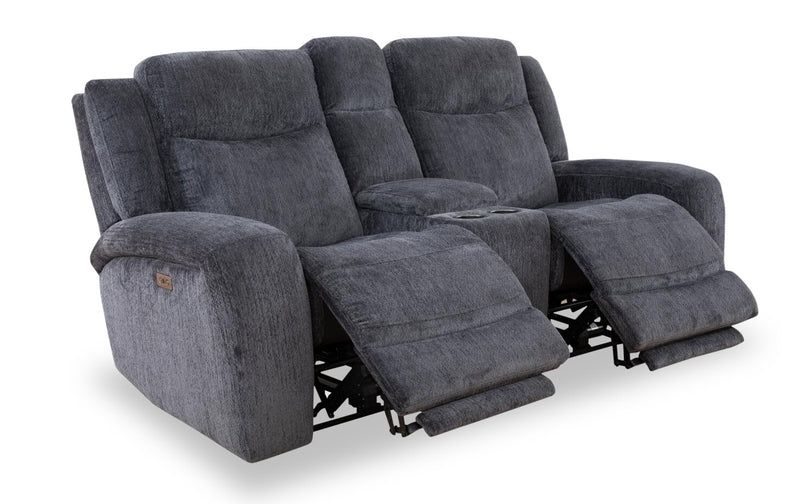Causeuse à inclinaison électrique Atlantis de 72 po en tissu avec console de rangement, ports USB et position zéro gravité - gris foncé