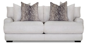 Sofa Fawn de 87 po en tissu d’apparence lin avec coussins décoratifs et pattes en bois - gris