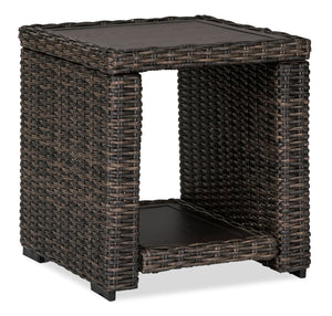 Table de bout Hilo pour la terrasse à l’extérieur - 20 po (L), armature en osier en résine et en aluminium, résistante aux rayons UV et aux intempéries - brune