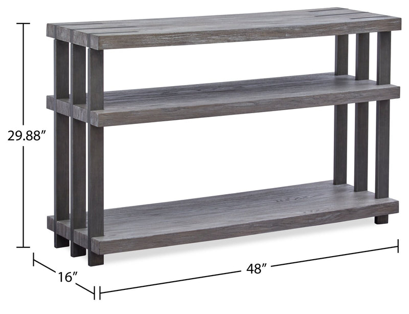 Table de salon moderne Eldridge de 48 po avec tablette - gris vieilli avec métal et bois