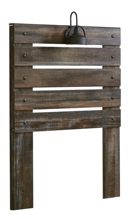 Tête de lit à panneau Abby avec éclairage à DEL et ports USB, brune - format lit simple