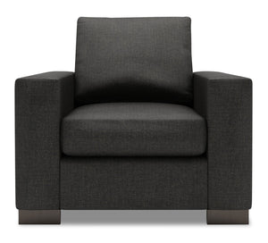 Fauteuil Track de Sofa Lab personnalisable de 38 po fabriqué au Canada en tissu d’apparence lin avec accoudoirs rectilignes - gris Luna Kohl