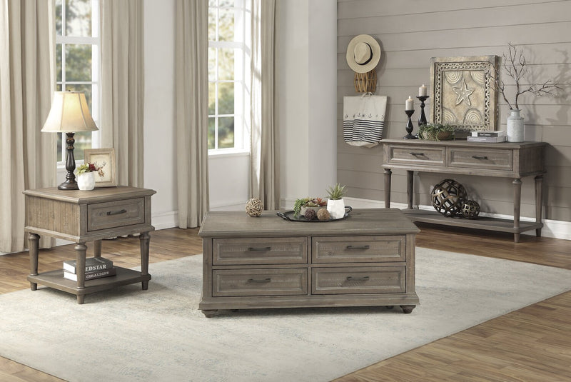 Table de bout rustique Winston de 22 po avec rangement et tablette - brun clair avec fini bois de grève