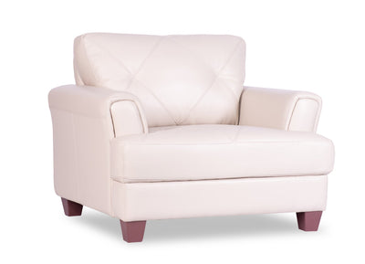 Chateau d'Ax Vita 44" 100% Genuine Leather with Diamond Pattern Stitching and Wood Legs - Smoke White | Meuble Vita de Château d’Ax de 44 po en cuir 100 % véritable avec coutures à motif de diamant et pattes en bois - blanc fumée