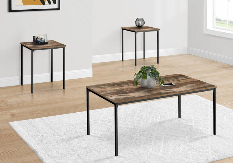 Ensemble 3 tables modernes Easton de 42 po (table à café et 2 tables de bout) - brun avec pattes en métal noir
