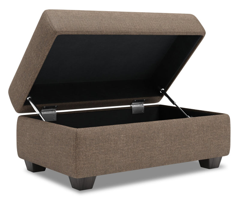 Pouf de rangement personnalisable The Trunk de Sofa Lab de 39 po fabriqué au Canada en tissu d’apparence lin - brun Luna Praline
