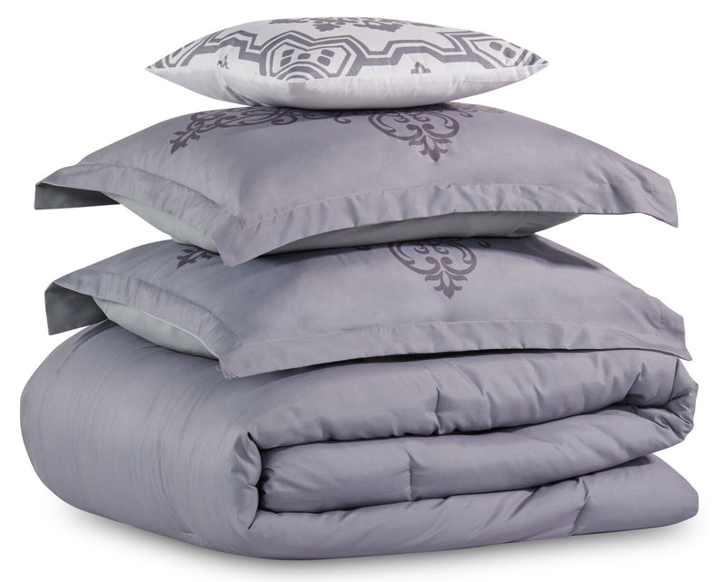 Ensemble d'édredon Arista 4 pièces pour lit double ou grand lit - gris