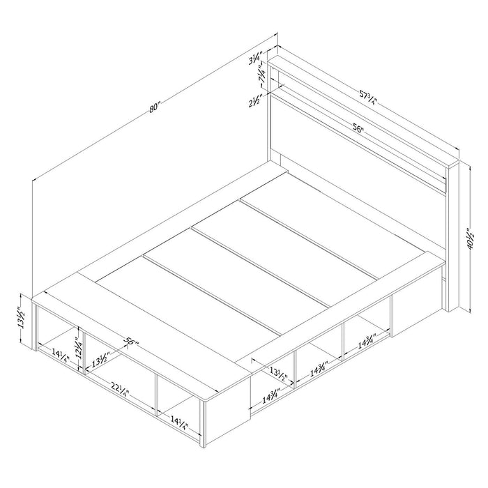 Ensemble lit plateforme et tête de lit à panneau Everley avec rangement et paniers intégrés, deux couleurs - format lit double