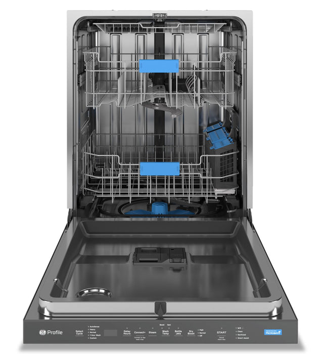 Lave-vaisselle intelligent encastré Profile de 24 po et de 44 dBA avec commandes sur le dessus et broyeur d’aliments solides PiranhaMC - acier inoxydable - PDP715SYVFS