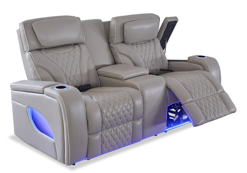 Causeuse de massage à inclinaison électrique Elite de 74 po en cuir véritable avec appuie-têtes électriques et accoudoirs de rangement - grise