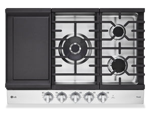 Surface de cuisson à gaz LG de 30 po avec brûleur double UltraHeatMC de 22 000 BTU - CBGJ3027S