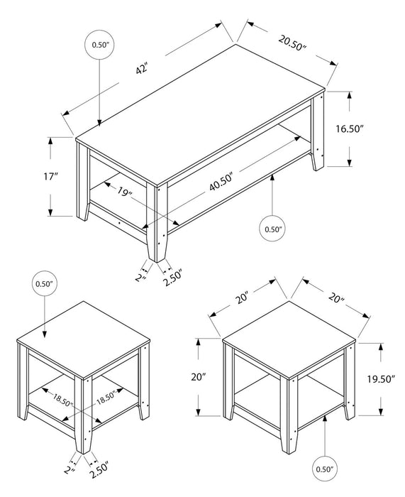 Ensemble 3 tables traditionnelles Lincoln de 42 po (table à café et 2 tables de bout) avec tablette - brun-noir 