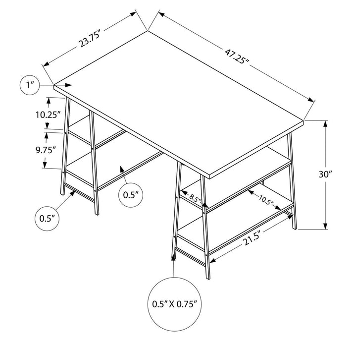 Bureau Jonnie de 47,25 po avec pattes de type chevalet - apparence marbre blanc