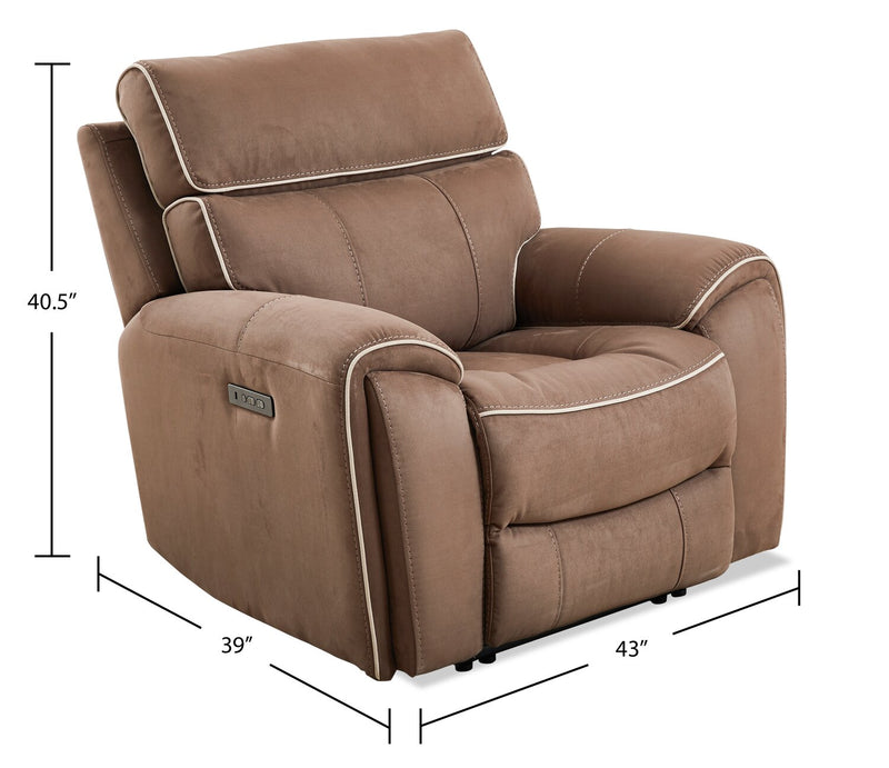 Fauteuil à inclinaison électrique Newport de Cindy Crawford Home de 43 po en suédine avec appuie-tête électrique - taupe