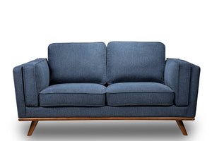 Causeuse Kassia de Kort & Co. de 65,4 po en tissu d’apparence lin avec base et pattes en bois - bleue