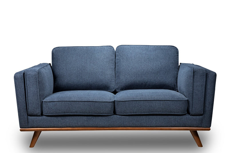 Causeuse Kassia de Kort & Co. de 65,4 po en tissu d’apparence lin avec base et pattes en bois - bleue