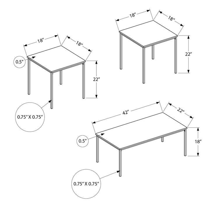 Ensemble 3 tables modernes Easton de 42 po (table à café et 2 tables de bout) - grise avec pattes en métal noir