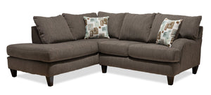 Sofa sectionnel de gauche Nofia 2 pièces fabriqué au Canada en chenille avec coussins décoratifs et pattes en bois - gris anthracite
