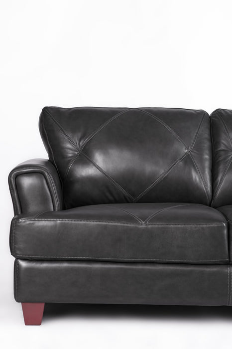 Causeuse Vita de Château d’Ax de 70 po en cuir 100 % véritable avec coutures à motif de diamant et pattes en bois - gris anthracite