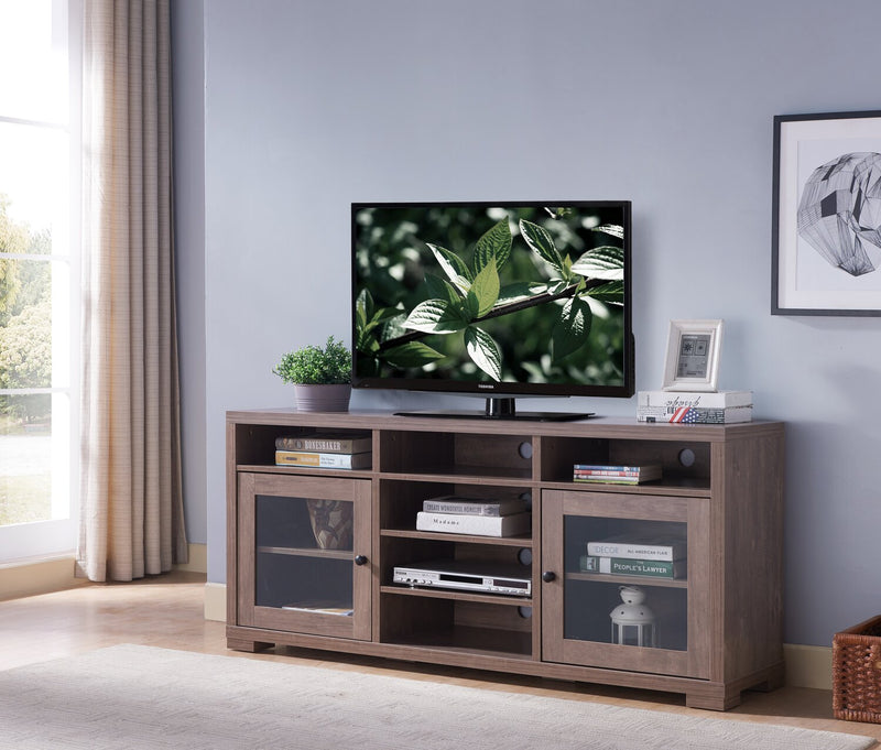 Meuble pour téléviseur Perry de 62 po avec rangement et système de gestion des câbles pour téléviseurs jusqu’à 70 po - noisette