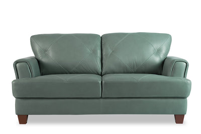 Chateau d’Ax Vita 70" 100% Genuine Leather Loveseat with Diamond Pattern Stitching and Wood Legs - Seafoam Green | Causeuse Vita de Château d’Ax de 70 po en cuir 100 % véritable avec coutures à motif de diamant et pattes en bois - vert écume de mer