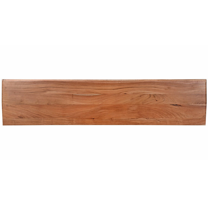 Banc de salle à manger Malta de 70 po (L) en acacia avec touches dorées et base à tréteaux - brun naturel