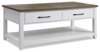 Table à café traditionnelle Logan de Kort & Co. de 23,25 po avec rangement et tablette - blanche et chêne noyer