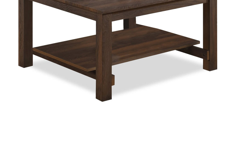 Table à café traditionnelle Jordi de 31,5 po avec tablette - bois au fini noyer brun