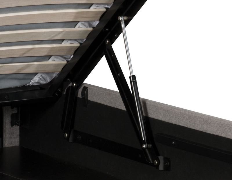 Lit plateforme rembourré Jace en tissu taupe capitonné avec rangement - format lit double