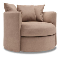  Fauteuil d’appoint pivotant Nest de Sofa Lab de 41 po fabriqué au Canada en tissu d’apparence lin - brun Pax Wicker 