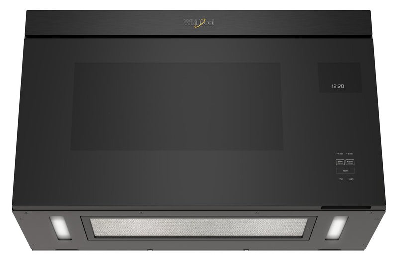 Four à micro-ondes à hotte intégrée Whirlpool de 1,1 pi³ à installation affleurée avec cuisson à 900 W - acier inoxydable noir - YWMMF5930PV
