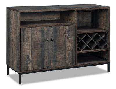 Amos Server - Rustic style Server in Distressed wood, Gunmetal grey Medium Density Fibreboard (MDF), Metal