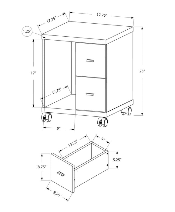 Classeur Willis de 17,75 po avec 2 tiroirs et rangement ouvert sur roulettes - taupe foncé 